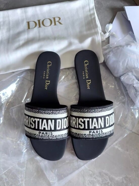 Dway Slide Deep Blue Embroidered Cotton | DIOR Dior Christian Slides
